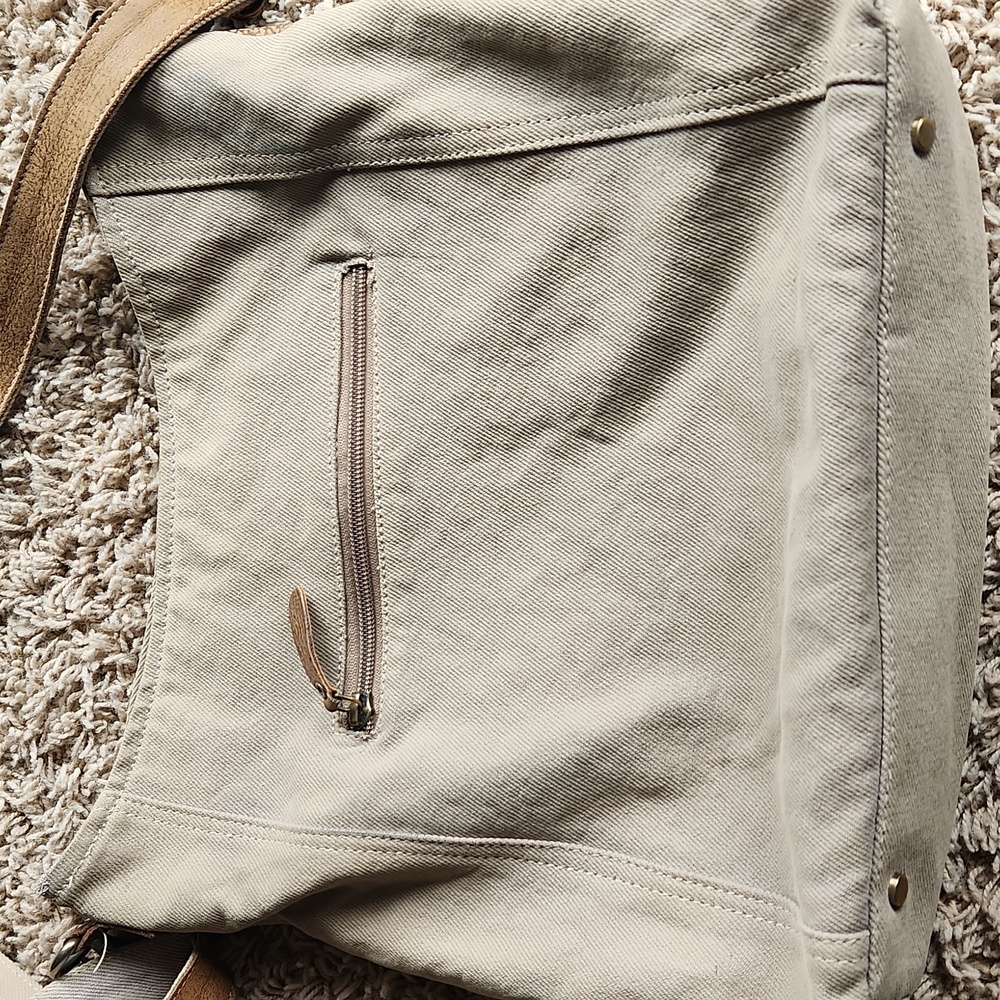 Myra Brown and Cream Women's Bag With Leather Accents - Picture 3 of 12